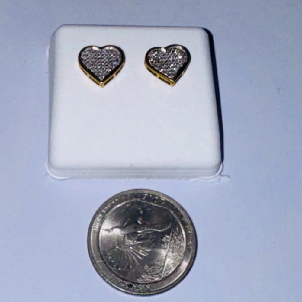 Real Diamond Heart Screw Back Earrings,  100% natural diamonds, Gift for Her WOW - Picture 4 of 6